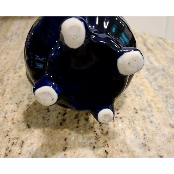 Cobalt Blue Ceramic Gold Trimmed Pitcher Peacock Design 7.5" Tall - Picture 10 of 12